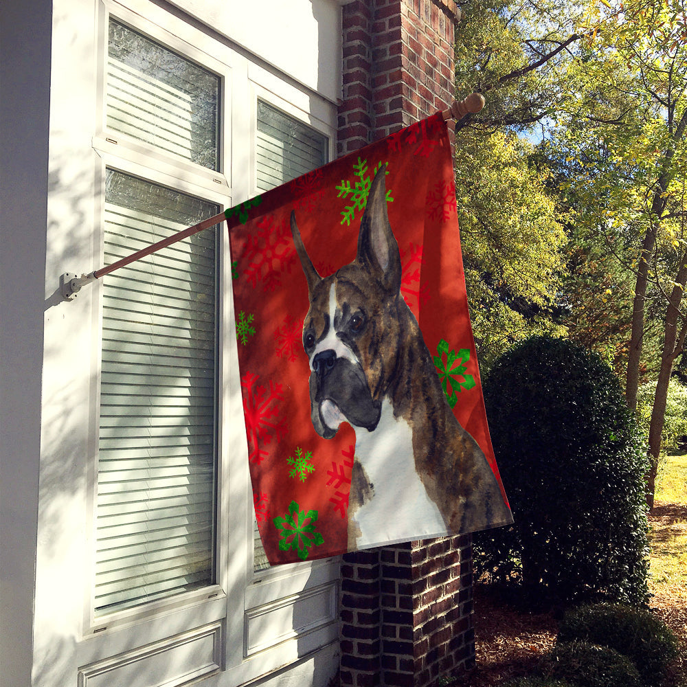 Boxer Red and Green Snowflakes Holiday Christmas House Flag 28x40 Porch Sleeve Pole Decorative Outside Yard Banner Artwork Wall Hanging, Polyester
