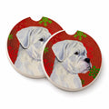 Boxer Red and Green Snowflakes Holiday Christmas Set of 2 Cup Holder Car Coasters Absorbent Round Sandstone Coasters Gifts for Men or Women, 2.5, Multicolor