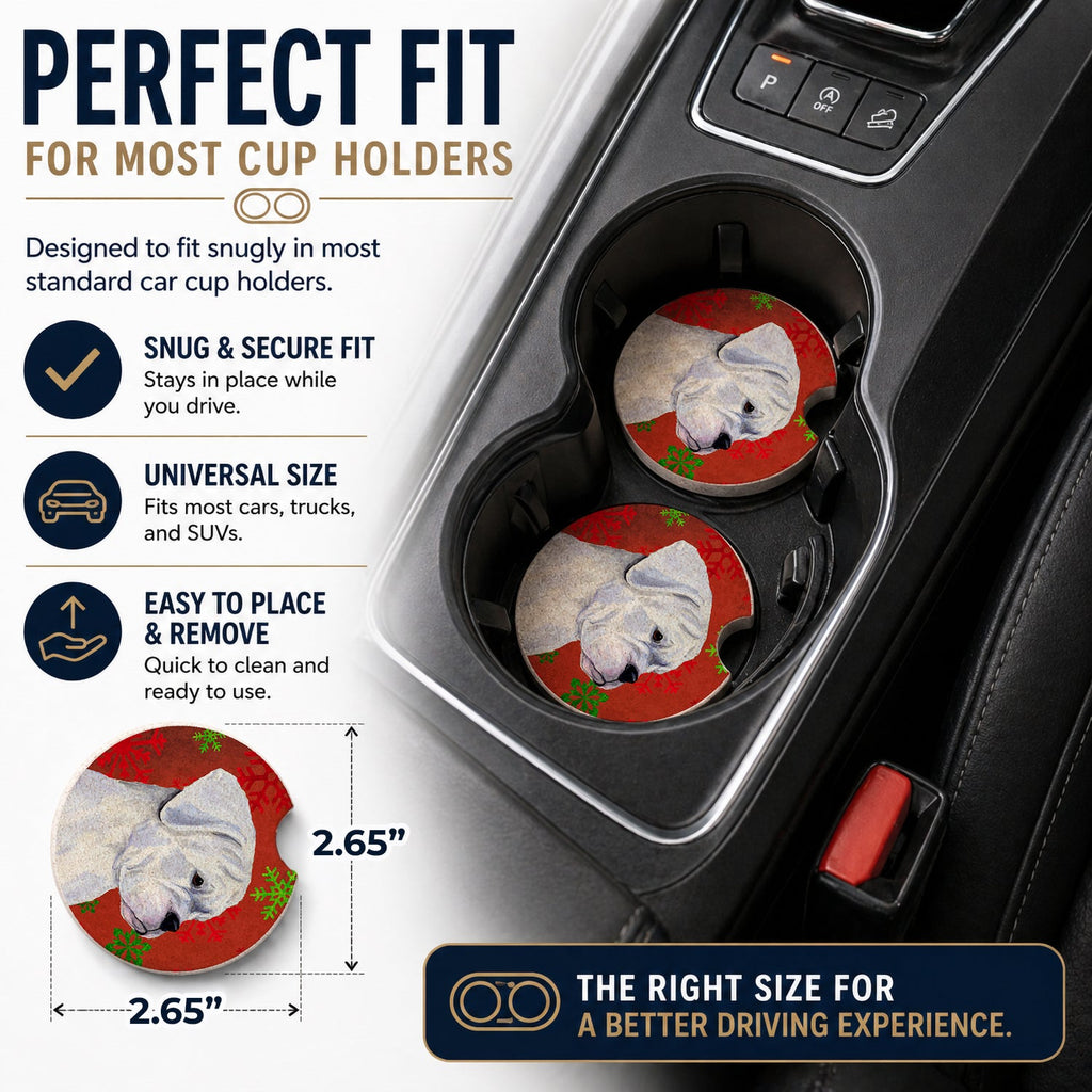 Boxer Red and Green Snowflakes Holiday Christmas Set of 2 Cup Holder Car Coasters Absorbent Round Sandstone Coasters Gifts for Men or Women, 2.5, Multicolor