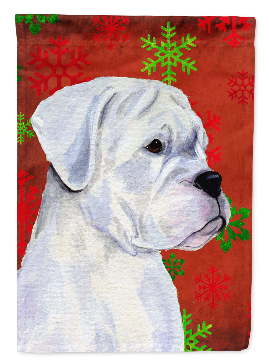 Boxer Red and Green Snowflakes Holiday Christmas House Flag 28x40 Porch Sleeve Pole Decorative Outside Yard Banner Artwork Wall Hanging, Polyester