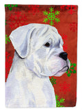 Boxer Red and Green Snowflakes Holiday Christmas House Flag 28x40 Porch Sleeve Pole Decorative Outside Yard Banner Artwork Wall Hanging, Polyester