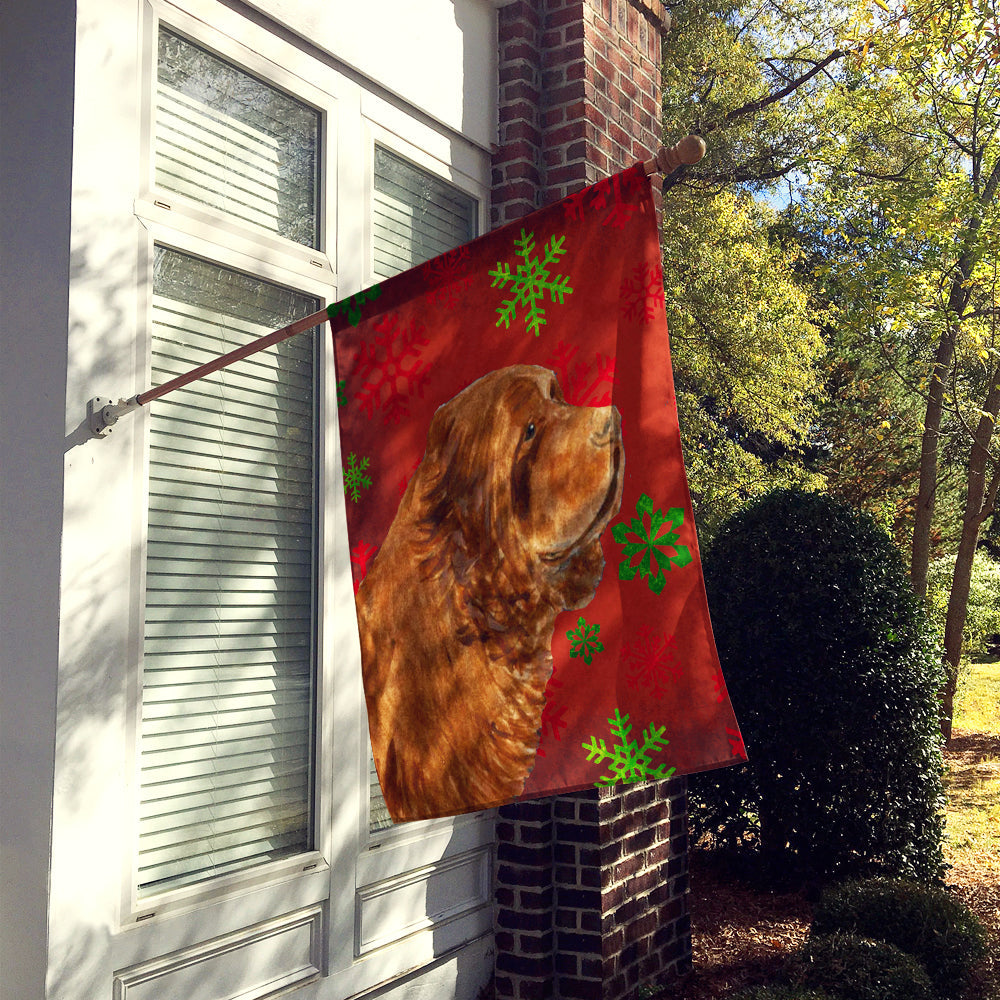 Sussex Spaniel Red Green Snowflake Holiday Christmas House Flag 28x40 Porch Sleeve Pole Decorative Outside Yard Banner Artwork Wall Hanging, Polyester