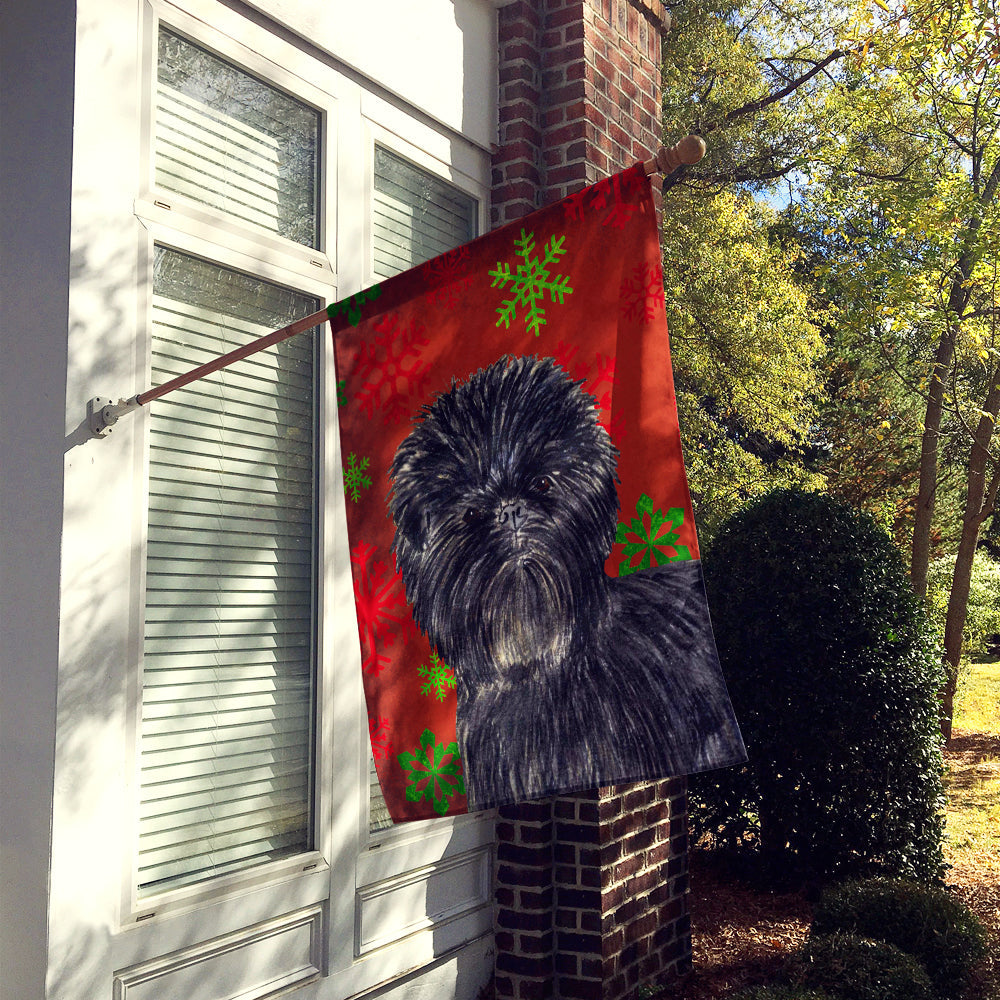 Affenpinscher Red Green Snowflakes Christmas House Flag 28x40 Porch Sleeve Pole Decorative Outside Yard Banner Artwork Wall Hanging, Polyester