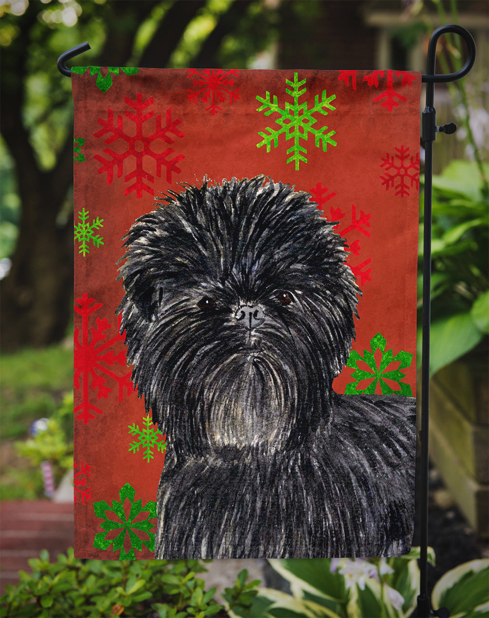 Affenpinscher Red Green Snowflakes Christmas Garden Flag Mailbox Decorative Yard Banner Outside Patio Artwork for Flower Beds, Garden Size, Multicolor