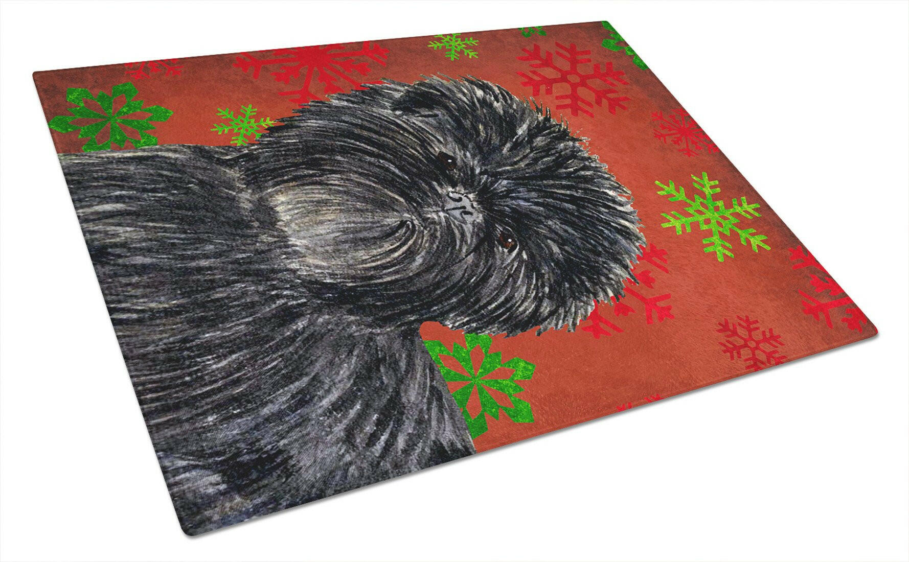 Affenpinscher Red Green Snowflakes Christmas Cutting Board Tempered Glass Kitchen Cutting Surface, Heat Resistant Chopping, Non-Slip Feet, Food Prep & Serving