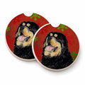 Tibetan Mastiff Red Green Snowflake Christmas Set of 2 Cup Holder Car Coasters Absorbent Round Sandstone Coasters Gifts for Men or Women, 2.5, Multicolor
