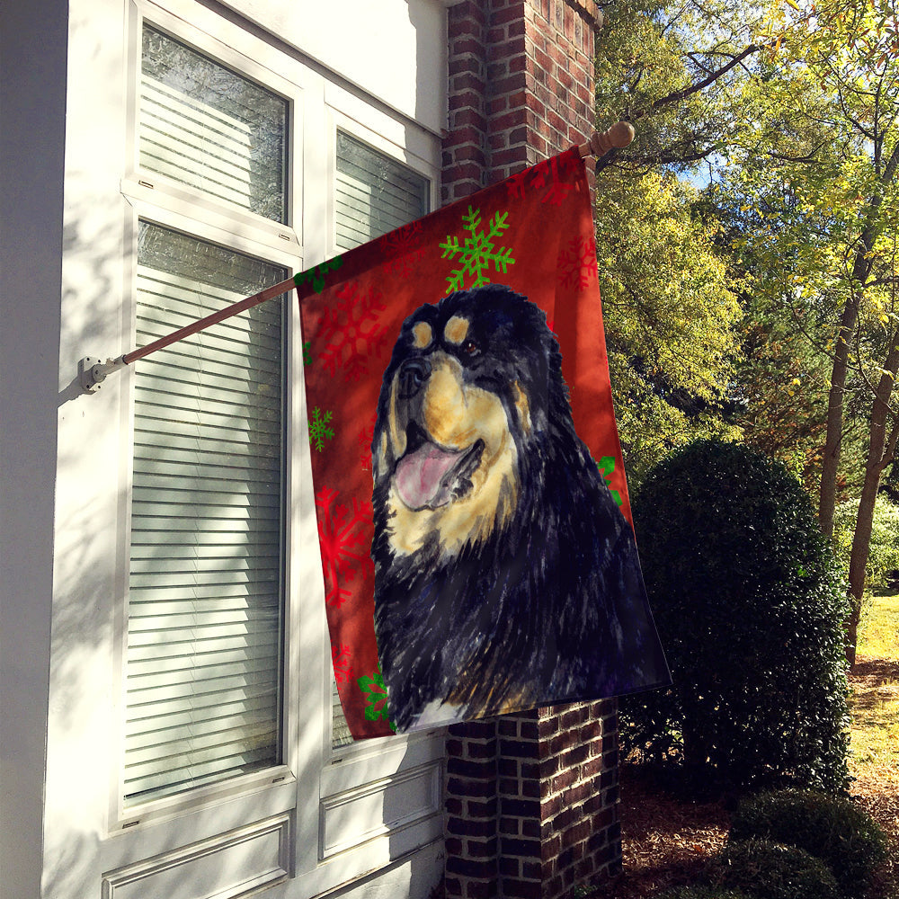 Tibetan Mastiff Red Green Snowflake Christmas House Flag 28x40 Porch Sleeve Pole Decorative Outside Yard Banner Artwork Wall Hanging, Polyester