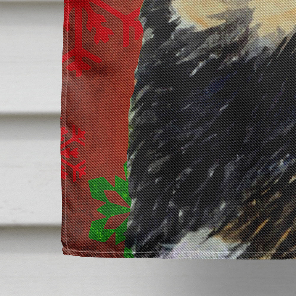 Tibetan Mastiff Red Green Snowflake Christmas House Flag 28x40 Porch Sleeve Pole Decorative Outside Yard Banner Artwork Wall Hanging, Polyester