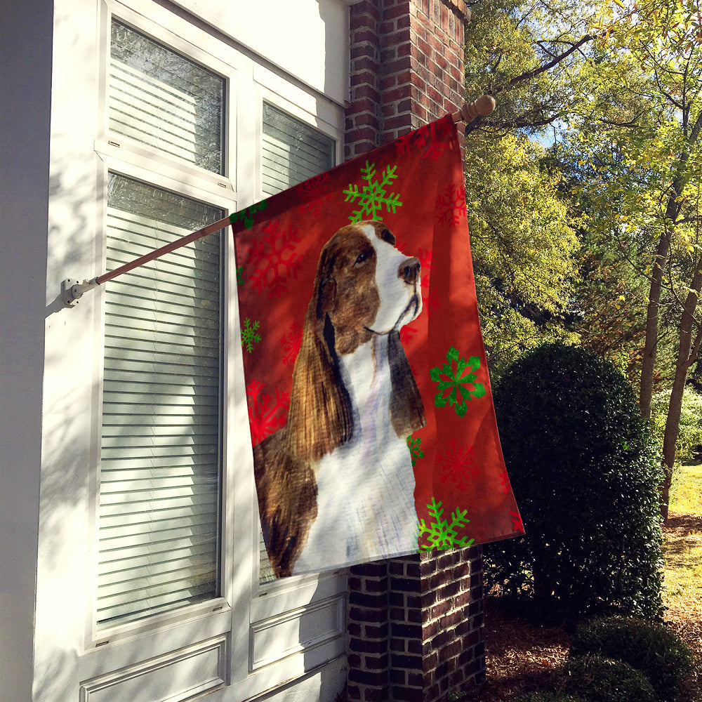 Springer Spaniel Red and Green Snowflakes Holiday Christmas House Flag 28x40 Porch Sleeve Pole Decorative Outside Yard Banner Artwork Wall Hanging, Polyester