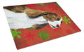 Springer Spaniel Red and Green Snowflakes Holiday Christmas Cutting Board Tempered Glass Kitchen Cutting Surface, Heat Resistant Chopping, Non-Slip Feet, Food Prep & Serving