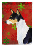 Basenji Red and Green Snowflakes Holiday Christmas House Flag 28x40 Porch Sleeve Pole Decorative Outside Yard Banner Artwork Wall Hanging, Polyester