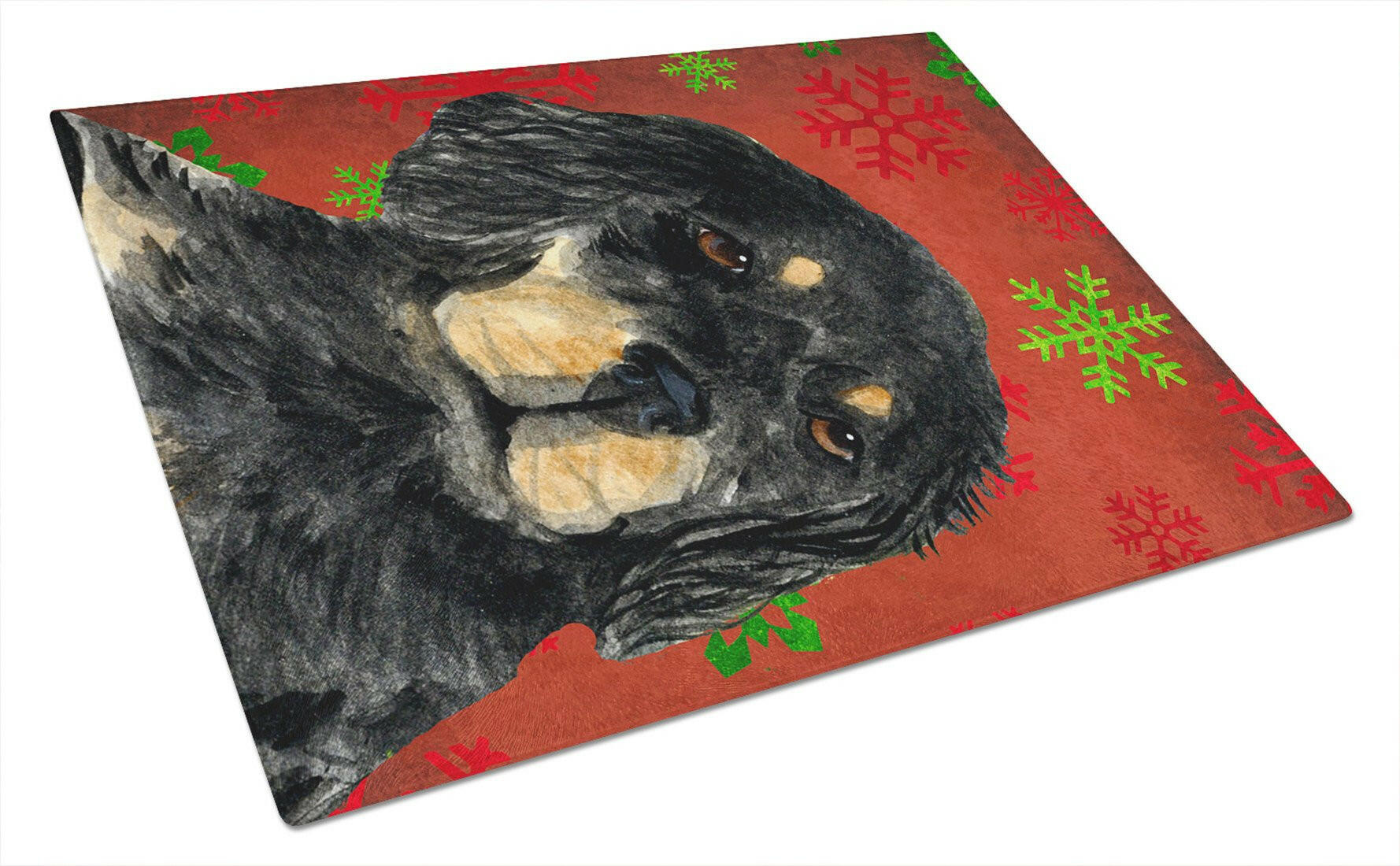 Gordon Setter Red Green Snowflakes Christmas Cutting Board Tempered Glass Kitchen Cutting Surface, Heat Resistant Chopping, Non-Slip Feet, Food Prep & Serving