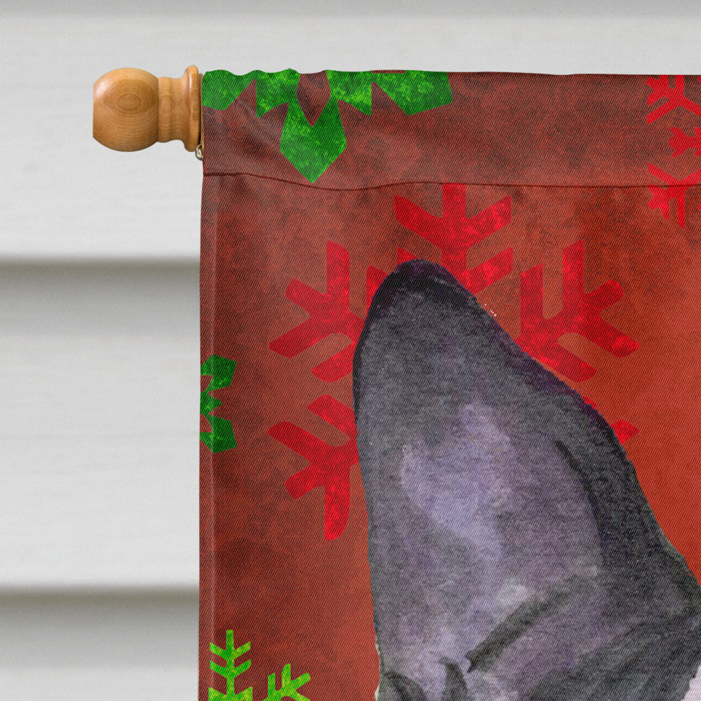 Boston Terrier Red Green Snowflakes Christmas House Flag 28x40 Porch Sleeve Pole Decorative Outside Yard Banner Artwork Wall Hanging, Polyester