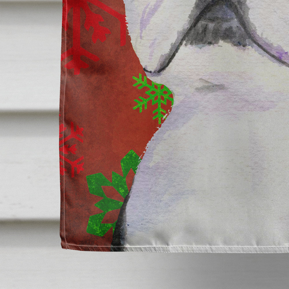 Boston Terrier Red Green Snowflakes Christmas House Flag 28x40 Porch Sleeve Pole Decorative Outside Yard Banner Artwork Wall Hanging, Polyester