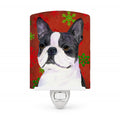 Boston Terrier Red Green Snowflakes Christmas Ceramic Night Light Compact, UL-Certified, Ideal for Bedroom, Bathroom, Nursery, Hallway, Kitchen, 6x4x3, Multicolor