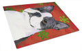 Boston Terrier Red Green Snowflakes Christmas Cutting Board Tempered Glass Kitchen Cutting Surface, Heat Resistant Chopping, Non-Slip Feet, Food Prep & Serving