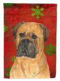 Bullmastiff Red and Green Snowflakes Holiday Christmas House Flag 28x40 Porch Sleeve Pole Decorative Outside Yard Banner Artwork Wall Hanging, Polyester