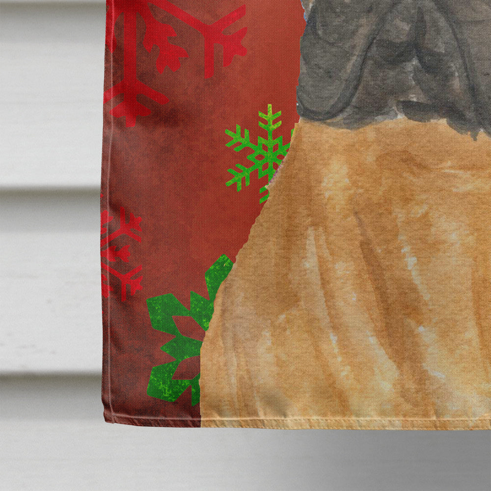 Bullmastiff Red and Green Snowflakes Holiday Christmas House Flag 28x40 Porch Sleeve Pole Decorative Outside Yard Banner Artwork Wall Hanging, Polyester