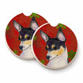 Chihuahua Red and Green Snowflakes Holiday Christmas Set of 2 Cup Holder Car Coasters Absorbent Round Sandstone Coasters Gifts for Men or Women, 2.5, Multicolor