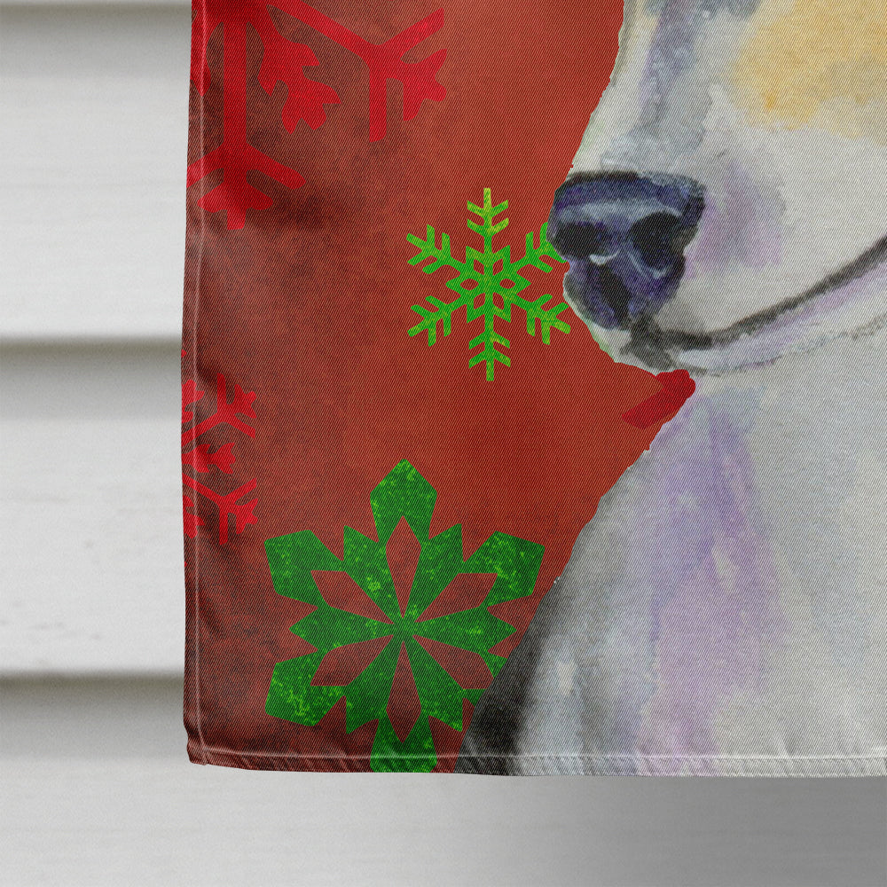 Chihuahua Red and Green Snowflakes Holiday Christmas House Flag 28x40 Porch Sleeve Pole Decorative Outside Yard Banner Artwork Wall Hanging, Polyester