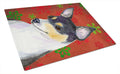 Chihuahua Red and Green Snowflakes Holiday Christmas Cutting Board Tempered Glass Kitchen Cutting Surface, Heat Resistant Chopping, Non-Slip Feet, Food Prep & Serving