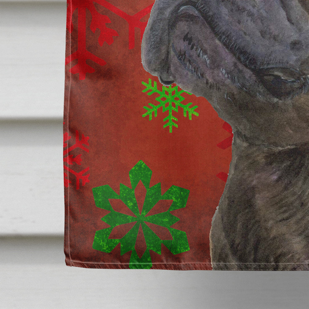 French Bulldog Red and Green Snowflakes Holiday Christmas House Flag 28x40 Porch Sleeve Pole Decorative Outside Yard Banner Artwork Wall Hanging, Polyester