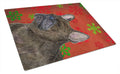 French Bulldog Red and Green Snowflakes Holiday Christmas Cutting Board Tempered Glass Kitchen Cutting Surface, Heat Resistant Chopping, Non-Slip Feet, Food Prep & Serving