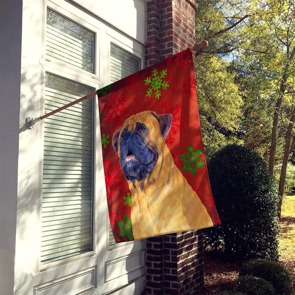 Mastiff Red and Green Snowflakes Holiday Christmas House Flag 28x40 Porch Sleeve Pole Decorative Outside Yard Banner Artwork Wall Hanging, Polyester