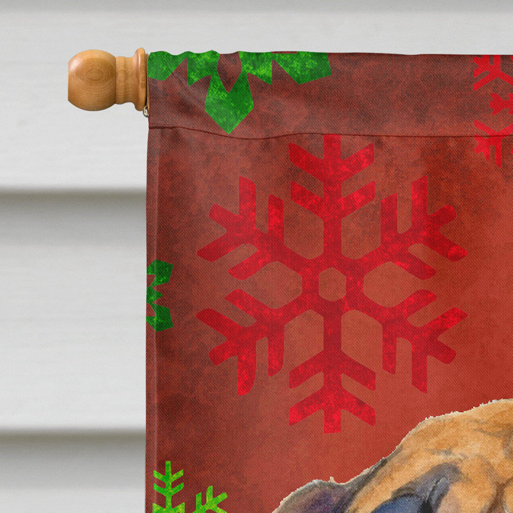 Mastiff Red and Green Snowflakes Holiday Christmas House Flag 28x40 Porch Sleeve Pole Decorative Outside Yard Banner Artwork Wall Hanging, Polyester