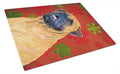 Mastiff Red and Green Snowflakes Holiday Christmas Cutting Board Tempered Glass Kitchen Cutting Surface, Heat Resistant Chopping, Non-Slip Feet, Food Prep & Serving