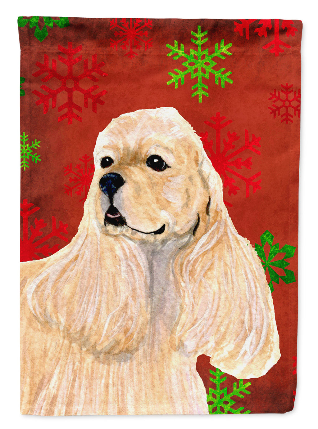 Buff Cocker Spaniel Red Green Snowflakes Christmas House Flag 28x40 Porch Sleeve Pole Decorative Outside Yard Banner Artwork Wall Hanging, Polyester
