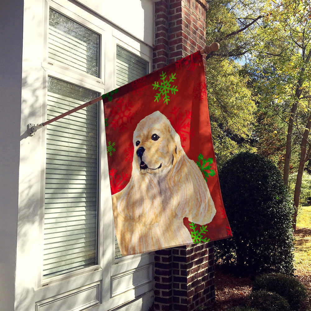 Buff Cocker Spaniel Red Green Snowflakes Christmas House Flag 28x40 Porch Sleeve Pole Decorative Outside Yard Banner Artwork Wall Hanging, Polyester