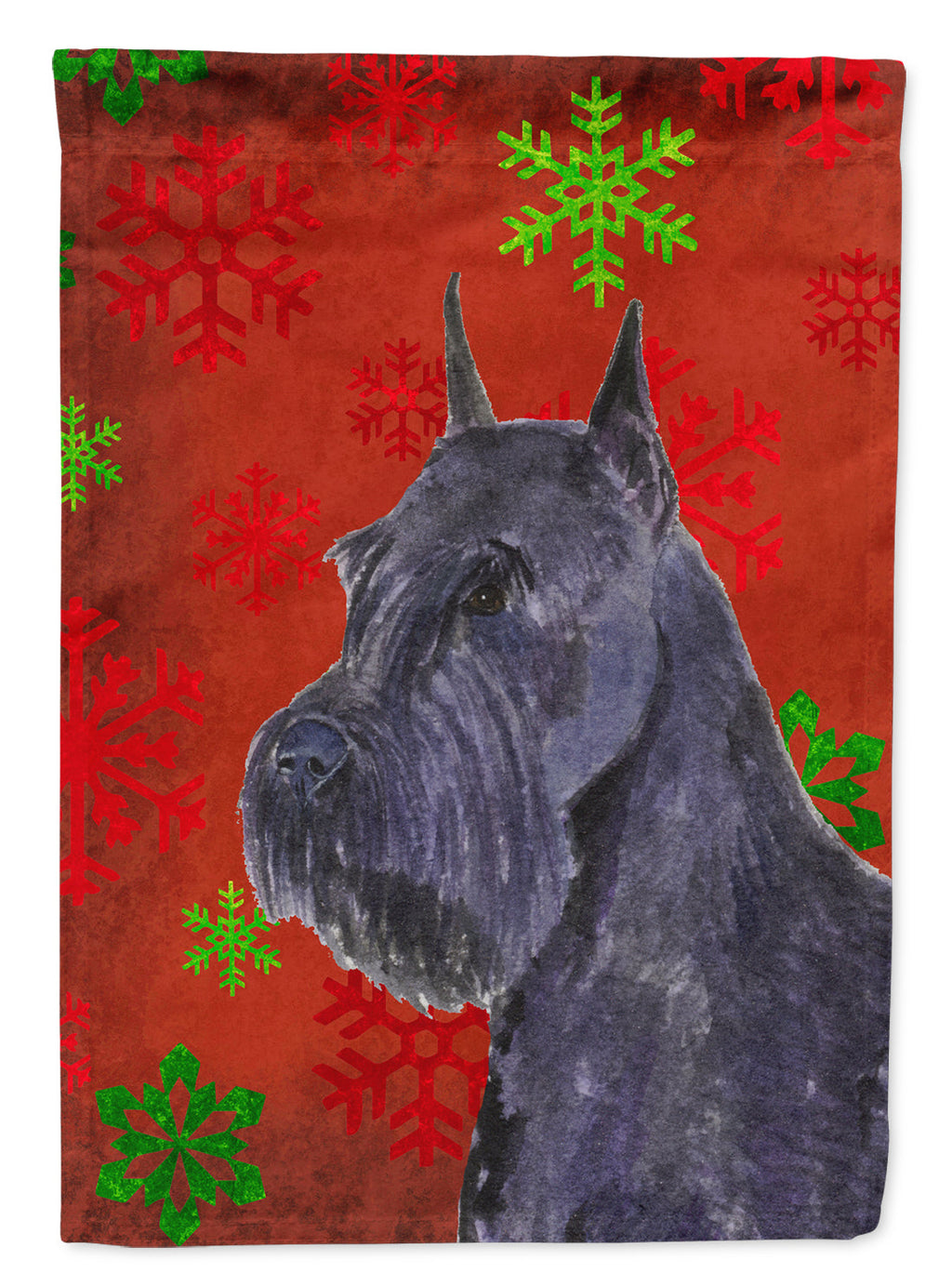 Schnauzer Red and Green Snowflakes Holiday Christmas House Flag 28x40 Porch Sleeve Pole Decorative Outside Yard Banner Artwork Wall Hanging, Polyester