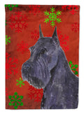 Schnauzer Red and Green Snowflakes Holiday Christmas House Flag 28x40 Porch Sleeve Pole Decorative Outside Yard Banner Artwork Wall Hanging, Polyester