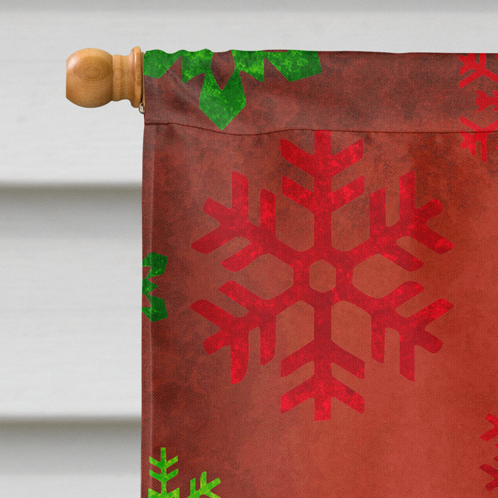 Schnauzer Red and Green Snowflakes Holiday Christmas House Flag 28x40 Porch Sleeve Pole Decorative Outside Yard Banner Artwork Wall Hanging, Polyester