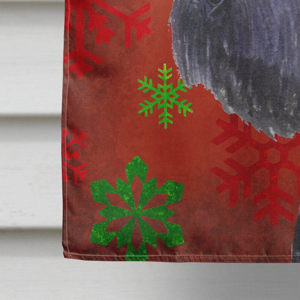 Schnauzer Red and Green Snowflakes Holiday Christmas House Flag 28x40 Porch Sleeve Pole Decorative Outside Yard Banner Artwork Wall Hanging, Polyester