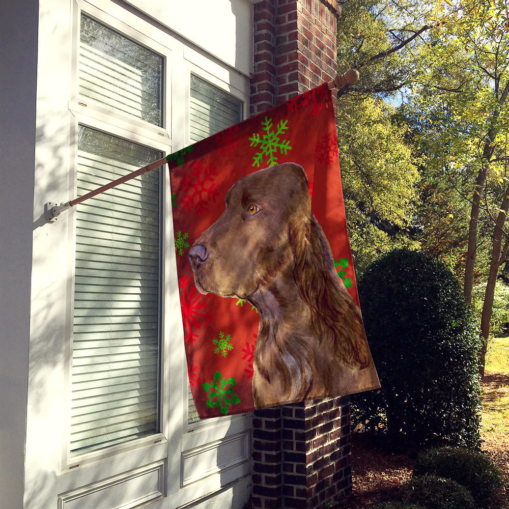Field Spaniel Red and Green Snowflakes Holiday Christmas House Flag 28x40 Porch Sleeve Pole Decorative Outside Yard Banner Artwork Wall Hanging, Polyester