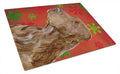 Field Spaniel Red and Green Snowflakes Holiday Christmas Cutting Board Tempered Glass Kitchen Cutting Surface, Heat Resistant Chopping, Non-Slip Feet, Food Prep & Serving