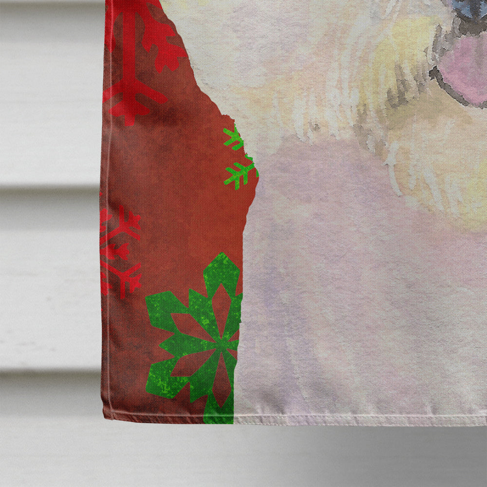 Bichon Frise Red and Green Snowflakes Holiday Christmas House Flag 28x40 Porch Sleeve Pole Decorative Outside Yard Banner Artwork Wall Hanging, Polyester
