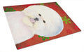 Bichon Frise Red and Green Snowflakes Holiday Christmas Cutting Board Tempered Glass Kitchen Cutting Surface, Heat Resistant Chopping, Non-Slip Feet, Food Prep & Serving