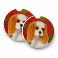 Cavalier Spaniel Red and Green Snowflakes Holiday Christmas Set of 2 Cup Holder Car Coasters Absorbent Round Sandstone Coasters Gifts for Men or Women, 2.5, Multicolor