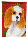 Cavalier Spaniel Red and Green Snowflakes Holiday Christmas House Flag 28x40 Porch Sleeve Pole Decorative Outside Yard Banner Artwork Wall Hanging, Polyester