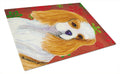Cavalier Spaniel Red and Green Snowflakes Holiday Christmas Cutting Board Tempered Glass Kitchen Cutting Surface, Heat Resistant Chopping, Non-Slip Feet, Food Prep & Serving
