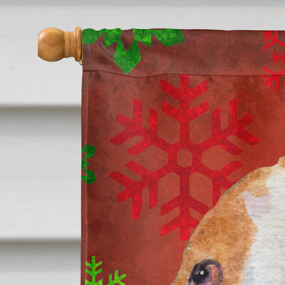 Basset Hound Red and Green Snowflakes Holiday Christmas House Flag 28x40 Porch Sleeve Pole Decorative Outside Yard Banner Artwork Wall Hanging, Polyester