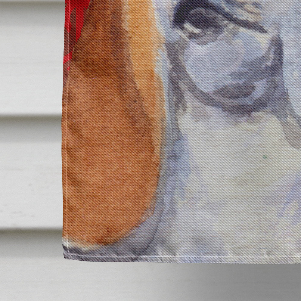 Basset Hound Red and Green Snowflakes Holiday Christmas House Flag 28x40 Porch Sleeve Pole Decorative Outside Yard Banner Artwork Wall Hanging, Polyester
