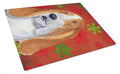 Basset Hound Red and Green Snowflakes Holiday Christmas Cutting Board Tempered Glass Kitchen Cutting Surface, Heat Resistant Chopping, Non-Slip Feet, Food Prep & Serving