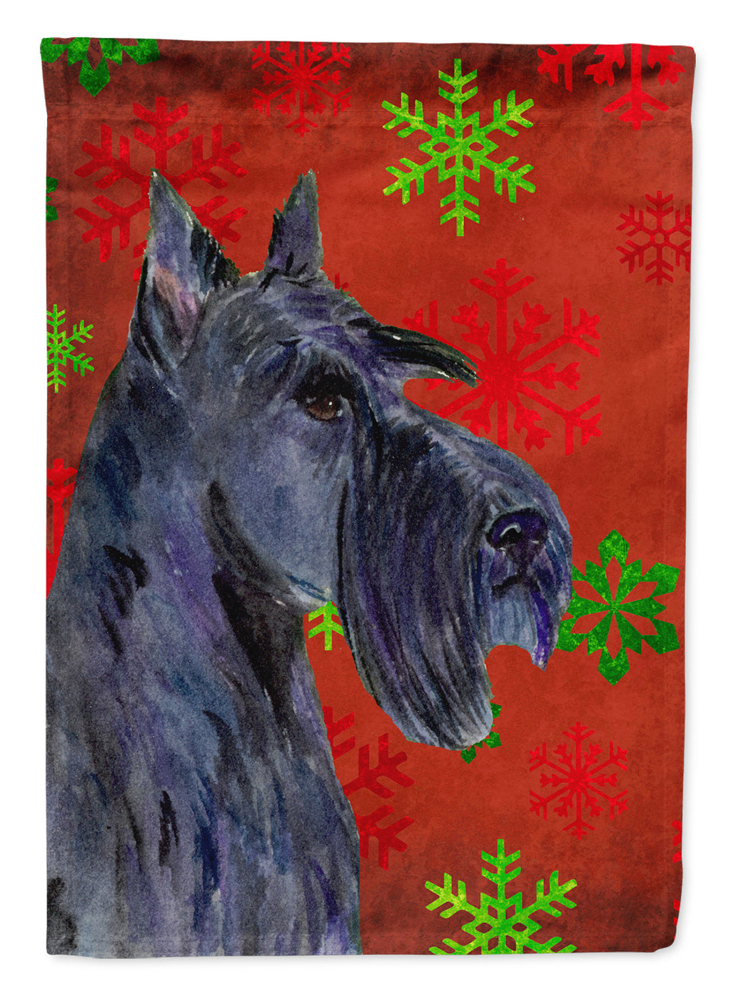 Scottish Terrier Red and Green Snowflakes Holiday Christmas House Flag 28x40 Porch Sleeve Pole Decorative Outside Yard Banner Artwork Wall Hanging, Polyester