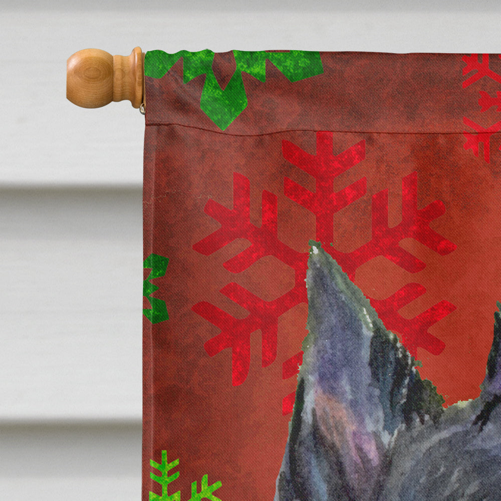Scottish Terrier Red and Green Snowflakes Holiday Christmas House Flag 28x40 Porch Sleeve Pole Decorative Outside Yard Banner Artwork Wall Hanging, Polyester
