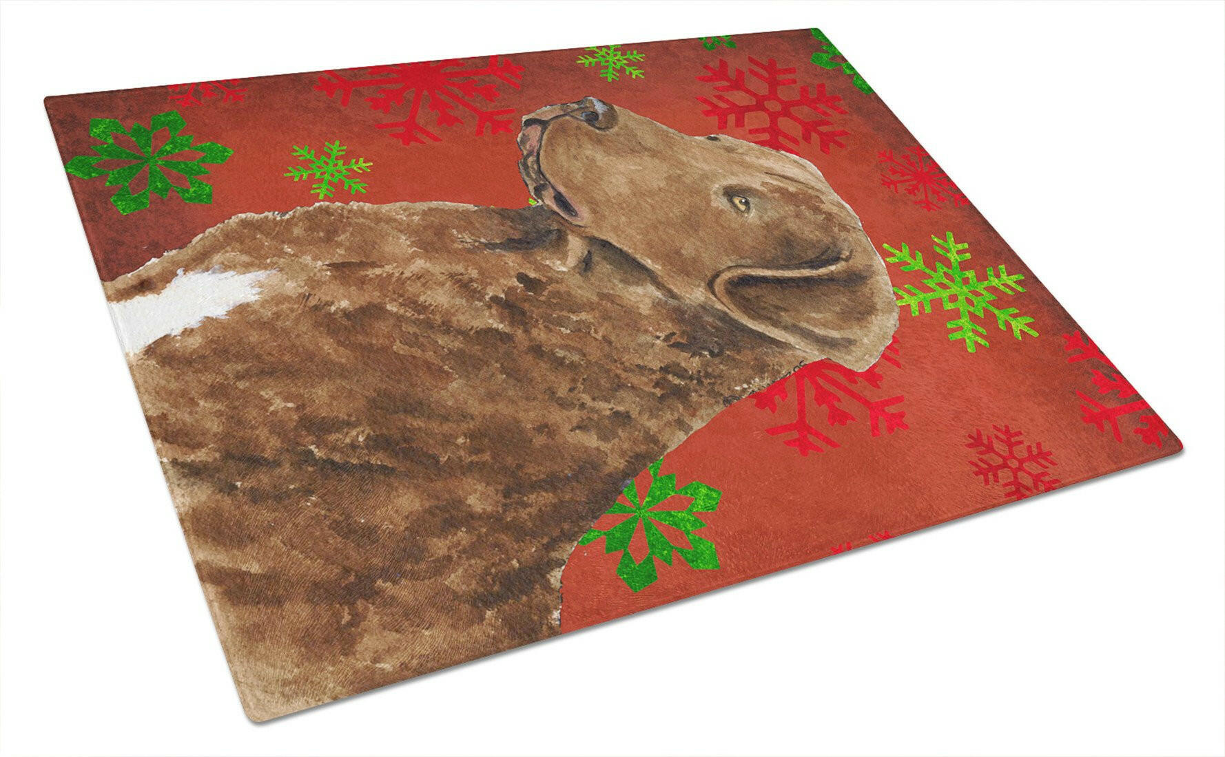 Chesapeake Bay Retriever Red Snowflakes Holiday Christmas Cutting Board Tempered Glass Kitchen Cutting Surface, Heat Resistant Chopping, Non-Slip Feet, Food Prep & Serving