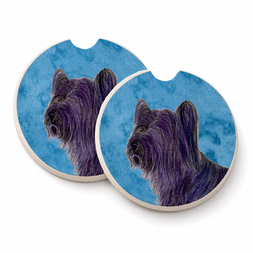 Blue Skye Terrier Set of 2 Cup Holder Car Coasters Absorbent Round Sandstone Coasters Gifts for Men or Women, 2.5, Multicolor